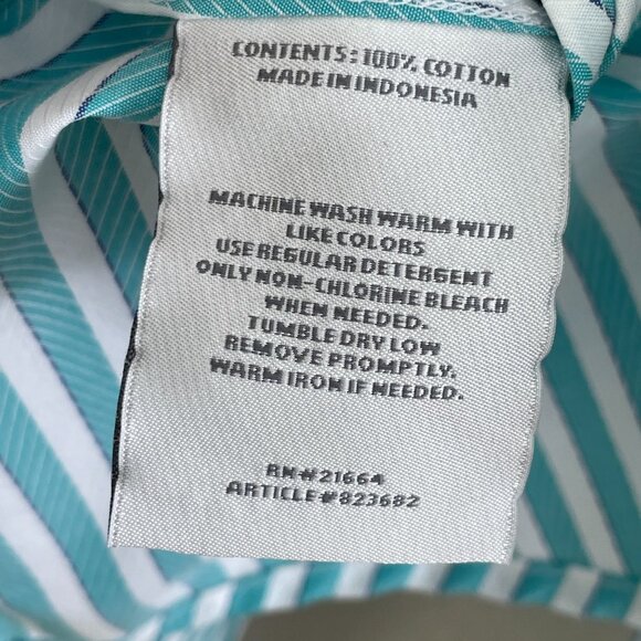 Foxcroft Womens XL Wrinkle Free Turquoise White Striped Button Up Shirt Blouse - Picture 5 of 10